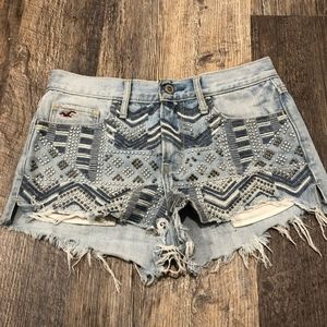 Hollister Embroidered Studded Cut Off Jean Shorts